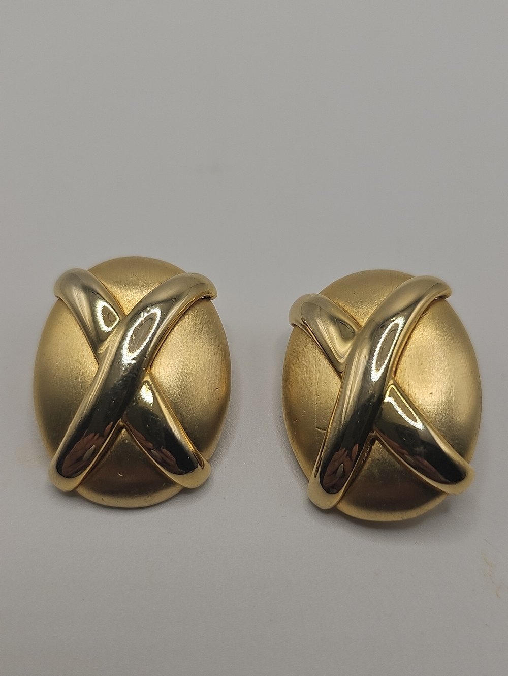 Gold Oval X-Accent Clip-On Earrings - Women Jewelry